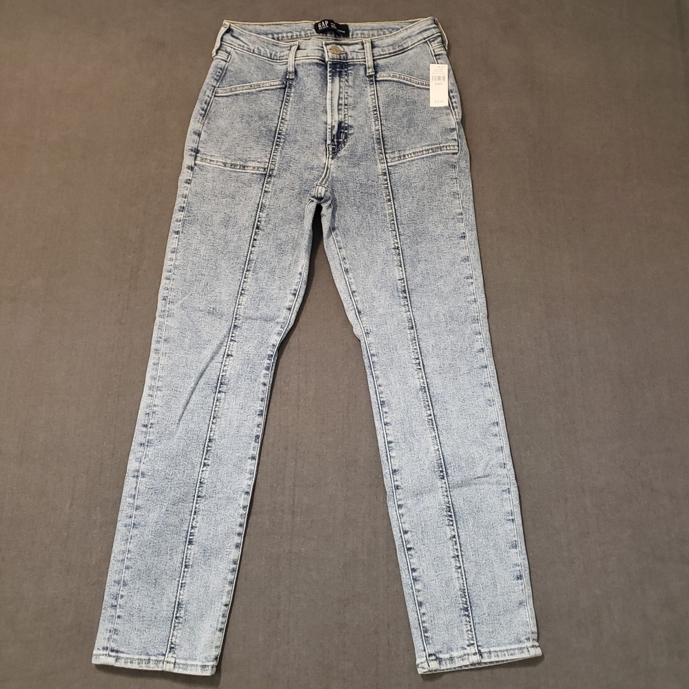 Gap Soft‎ Vintage Slim Jeans Womens 6/28 Blue High Rise Front Seam Acid Wash NEW